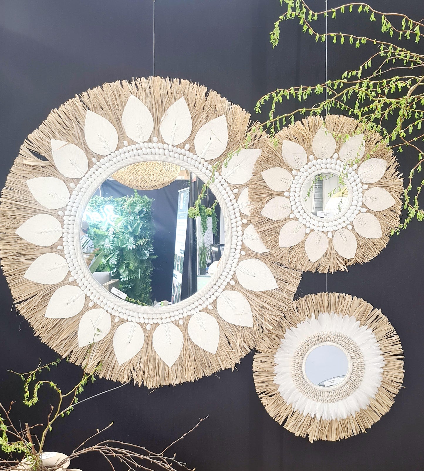 MIROIR RAPHIA PLUME COQUILLAGE