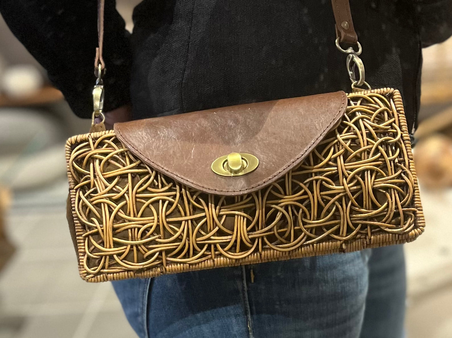 SAC ROTIN CUIR MARRON