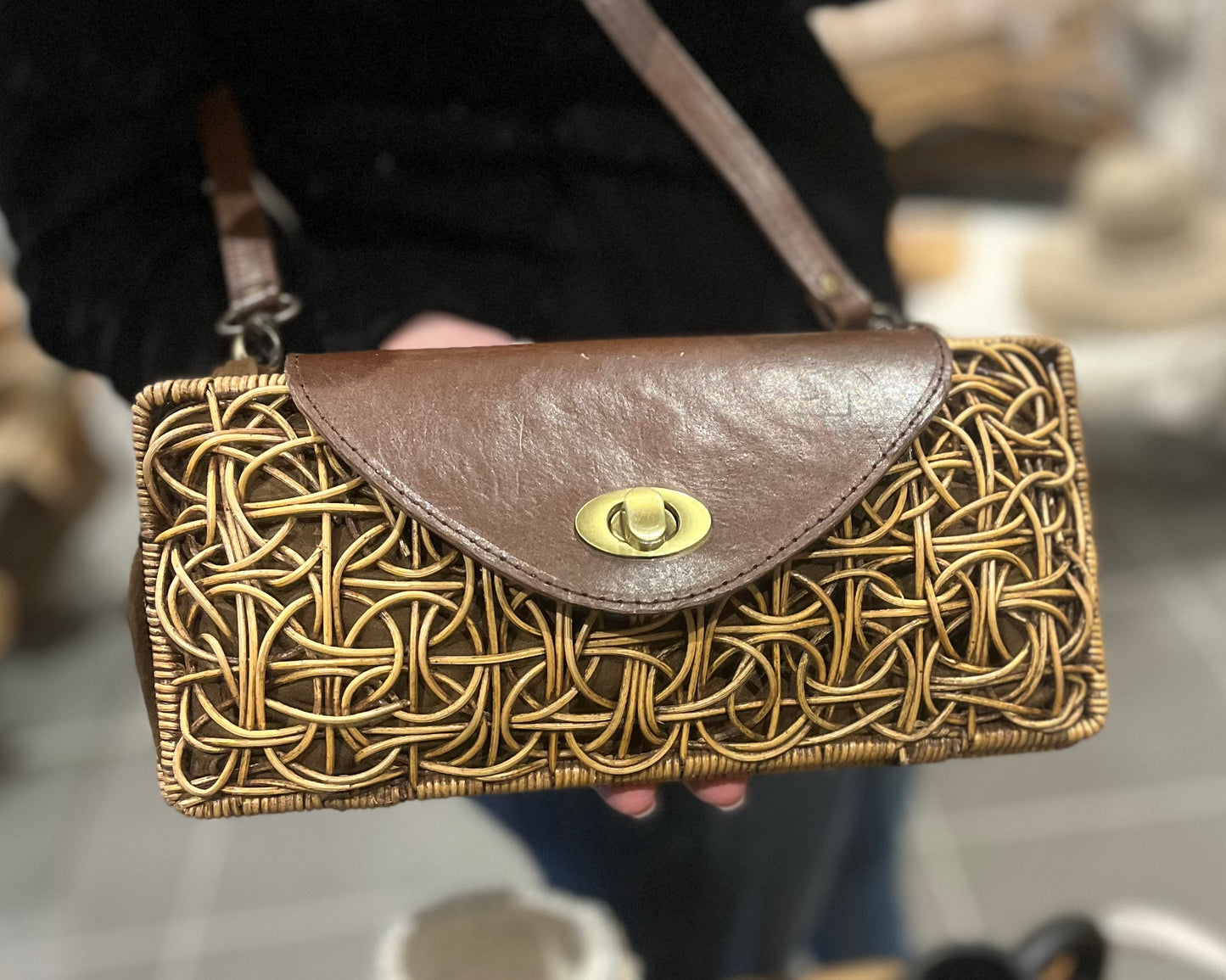 SAC ROTIN CUIR MARRON