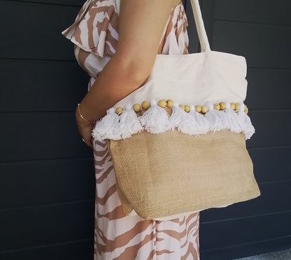 Sac de plage lin et toile de jute